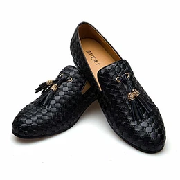 Herren Vintage Velvet BV Stickerei Noble Loafers Schuhe -Schwarz 03,41 EU (8 UK)