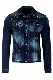 98-86 Jeans Jacke Herren Blau Denim Biker Style Logo Jeansjacke Vintage Trucker (Blau, M)