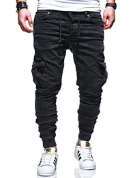 Herren Biker Jogger-Jeans Hose RJ-3207 [Schwarz, W32/L32]