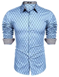 Herren Hemd Langarm Slim Fit Diamant-Gitter Karohemd Kariert Langarmhemd Freizeit Business Party Shirt für Männer
