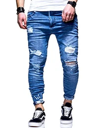 MT Styles Herren Destroyed Jeans Hose JN-3667 [Blau, W33/L32]