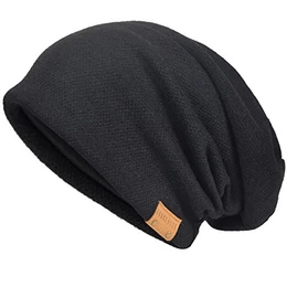 Herren Baumwolle Mütze Strickmützen Slouch Beanie Schädel Cap Winter Sommer Hüte (Schwarz)