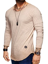 . Herren Oversize Basic Longsleeve O-Neck T-Shirt 30-3751 Beige S