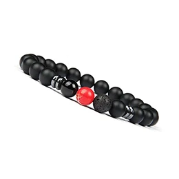 GOOD.designs Chakra Perlenarmband aus Onyx Natursteinperlen I Kugelarmband mit Jaspis Perle I Armband Männer (Marmor-Rot)