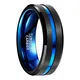 NUNCAD Ring Partner＋Hochzeit＋Verlobung＋Valentinstag＋Freundschaft＋Lifestyle schwarz﹢blau Wolframcarbid polierte Oberfläche﹢blau galvanisiertem Groove Größe 66 (21.0)