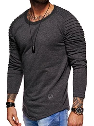 . Herren Oversize Sweatshirt Rundhals Biker Pullover 40-1132 Dunkelgrau M