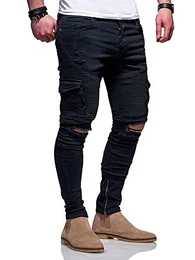 MT Styles Biker Cargo Jeans Hose JN-3101 [Schwarz, W32/L32]