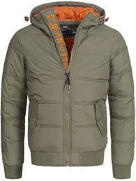 Indicode Herren Adrian ZA Steppjacke in Daunenjacken-Optik mit Kapuze leichte Winterjacke gefütterte Übergangsjacke (Polyester Wattierung) Regenjacke Jacke für Männer Army M