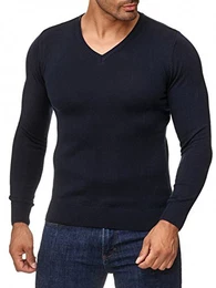 Herren Pullover mit V-Ausschnitt - Slim-Fit - Hochwertige Baumwollmischung - Feinstrick-Pullover - Navy 3XL