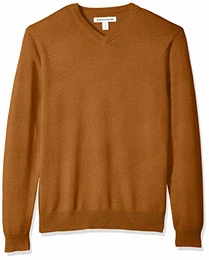 Herren V-neck Sweater Pullover, Rust, M
