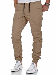 Herren Stretch Jogger Basic Chino Jeans Hose Cargo 7002 Beige W36