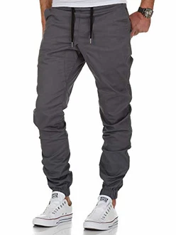 Amaci&Sons Herren Stretch Jogger Basic Chino Jeans Hose Cargo 7002 Dunkelgrau