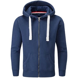 Herren Regular Fit Kapuzenpulli mit Reißverschluss aus mittelschwerer Baumwollmischung (Plain Navy, Small)