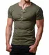 Young & Rich Herren T-Shirt Rundhals Knopfleiste Body Fit Schwarz Weiß Rot YR 1872, Größe:M, Farbe:Grün