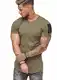 Oversize Herren Vintage T-Shirt Basic Shirt Round Neck Zipper Khaki XXL