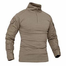 Bundeswehr Pullover Herren Military Shirt Airsoft Kleidung Tarnkleidung Trainingsshirt Atmungsaktiv Baumwolle Shirt Winter Jagd Fahrrad Hemd Männer Khaki L