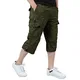 KEFITEVD 3/4 Hose Herren Cargo Shorts Lang Bermuda Dreiviertel Hose mit Mutil Taschen Baumwolle Sommerhose mit Gummizug Armeegrün EU 32, CN L