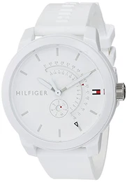 Herren-Analog-Quarzuhr - Weißes Zifferblatt, Weißes Silikonarmband, Tag- & Datumsfunktionen, 44-mm-Gehäuse, 3ATM Wasserbeständigkeit - 1791481