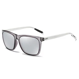 Rocf Rossini Mens Polarisierte Wayfarer Sonnenbrille Vintage Sonnenbrille für Frauen UV400 mit Fall (Transparent/Silber, 55)