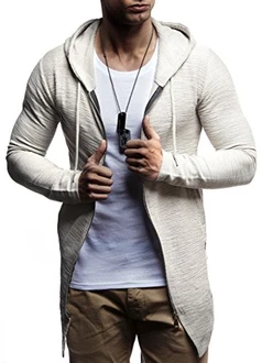 Leif Nelson Herren Sweatjacke mit Kapuze Slim Fit Basic LN-6301 schwarz/signalgrau (LN-6301)