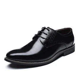 Business Anzugschuhe Herren, Lederschuhe Schnürhalbschuhe Oxford Smoking Lackleder Brogue Schuhe Hochzeit Derby Leder, 43 EU, Schwarz