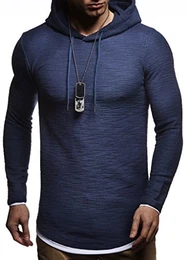 Herren Kapuzenpullover Slim Fit Baumwolle-Anteil Moderner weißer Herren Hoodie-Sweatshirt-Pulli Langarm Herren schwarzer Pullover-Shirt mit Kapuze LN8120 Dunkel Blau Medium