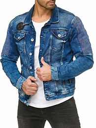 Herren Jeansjacke Biker Style Jeans Jacket Blue Denim Jacke Blau M6058 (Jeans-Denim, Gr.M)