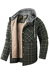Mr.Stream Herren Kapuzenpullover Hooded Thermohemd Flanellhemd Winterjacke Hoody Fleecefutter Holzfällerhemd Arbeitshemd Hoodie (3252) Grün