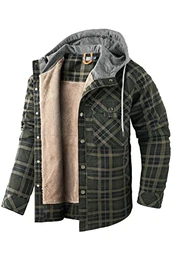Herren Kapuzenpullover Hooded Thermohemd Flanellhemd Winterjacke Hoody Fleecefutter Holzfällerhemd Arbeitshemd Hoodie Medium Green