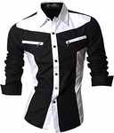 Sportrendy Herren Freizeit Hemden Slim Button Down Long Sleeves Dress Shirts Tops Schwarz (JZS053)