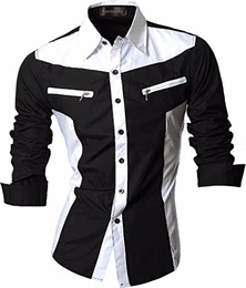 Herren Freizeit Hemden Slim Button Down Long Sleeves Dress Shirts Tops JZS053 Black M