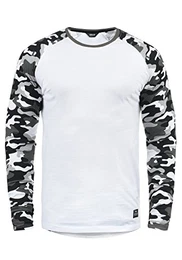 Cajus Herren Longsleeve Langarmshirt Shirt mit Camouflage-Muster und Rundhalsausschnitt, Größe:M, Farbe:White Grey (G0001)