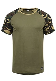 !Solid Cahil Herren T-Shirt Kurzarm Shirt Mit Rundhalsausschnitt Und Camouflage-Muster, Größe:L, Farbe:Dusty Oliv (3784)