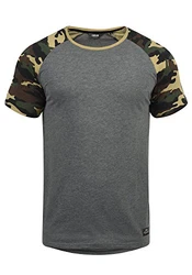 !Solid Cahil Herren T-Shirt Kurzarm Shirt mit Rundhalsausschnitt und Camouflage-Muster Grey Melange