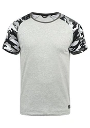 !Solid Cahil Herren T-Shirt Kurzarm Shirt mit Rundhalsausschnitt und Camouflage-Muster Light Grey Melange