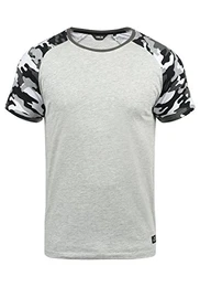 !Solid Cahil Herren T-Shirt Kurzarm Shirt mit Rundhalsausschnitt und Camouflage-Muster, Größe:M, Farbe:Light Grey Melange (8242)