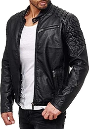 Herren Jacke Kunst- Lederjacke Biker MC Black Übergangsjacke Schwarz M6056 Gr L