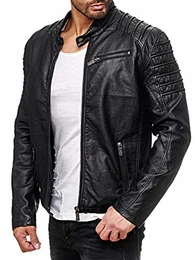 Herren Jacke Kunst- Lederjacke Biker MC Black Übergangsjacke Schwarz M