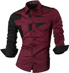 Sportrendy Herren Freizeit Hemden Slim Button Down Long Sleeves Dress Shirts Tops Weinrot (JZS054)