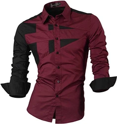 Sportrendy Herren Freizeit Hemden Slim Button Down Long Sleeves Dress Shirts Tops Weinrot (JZS054)