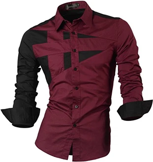 Sportrendy Herren Freizeit Hemden Slim Button Down Long Sleeves Dress Shirts Tops Weinrot (JZS054) Sportrendy Herren Freizeit Hemden Slim Button Down Long Sleeves Dress Shirts Tops Weinrot (JZS054)