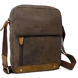 Vintage Leder Umhängetasche Klein für Herren Kompaktes Design Männer Ledertasche Mini Messenger Bag, Farbe:Montana Braun