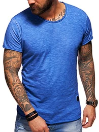 . Herren Oversize Kurzarm Basic T-Shirt Rundhals O-Neck 20-1730 Blau M