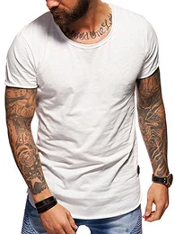 . Herren Oversize Kurzarm Basic T-Shirt Rundhals O-Neck 20-1730 (M, Weiß)