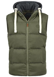 Jens Herren Weste Steppweste Outdoor Weste mit Kapuze und Stehkragen, Größe:M, Farbe:Dusty Green (70595)