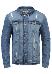 Saitz Herren Jeansjacke Denim Übergangsjacke Mit Stehkragen Washed-Out Regular Fit, Größe:S, Farbe:Denim middleblue (76201)