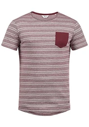 !Solid Fidel Herren T-Shirt Kurzarm Shirt Mit Streifen Und Rundhalsausschnitt 100% Baumwolle, Größe:XXL, Farbe:Wine Red (0985)