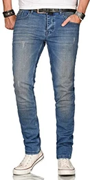 A. Salvarini Designer Herren Jeans Hose Regular Slim Fit Style Jeanshose Stretch, Mittelblau Used, 32W / 32L