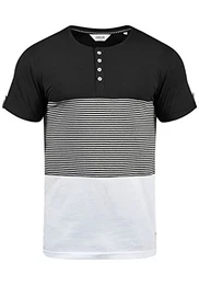 !Solid Marek Herren T-Shirt Kurzarm Shirt mit Streifen und Grandad-Ausschnitt, Größe:M, Farbe:Black (9000)