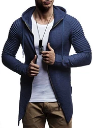 Leif Nelson Herren Sweatjacke mit Kapuze Slim Fit Hoodie-Cardigan LN8149 Schwarz/Blau (LN8149)